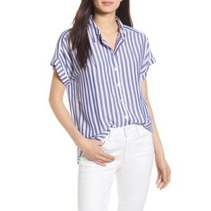 Faherty Button Down Shirt Blouse Striped Rayon Lightweight Nautical Sz S